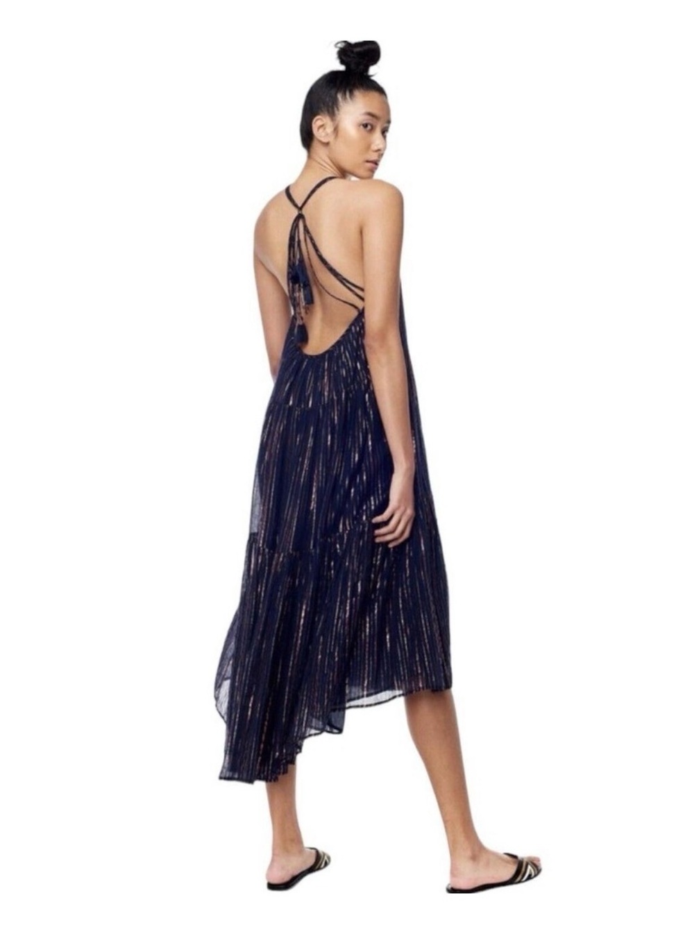 ULLA JOHNSON Navy Sparkle Strappy Midi Dress